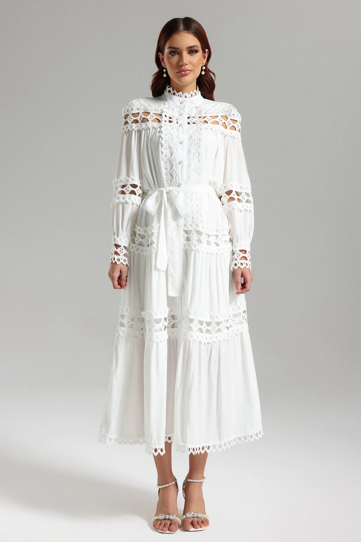 Nunaa Lace Long-Sleeves Midi Dress | Bellabarnett Affiliate Marketing