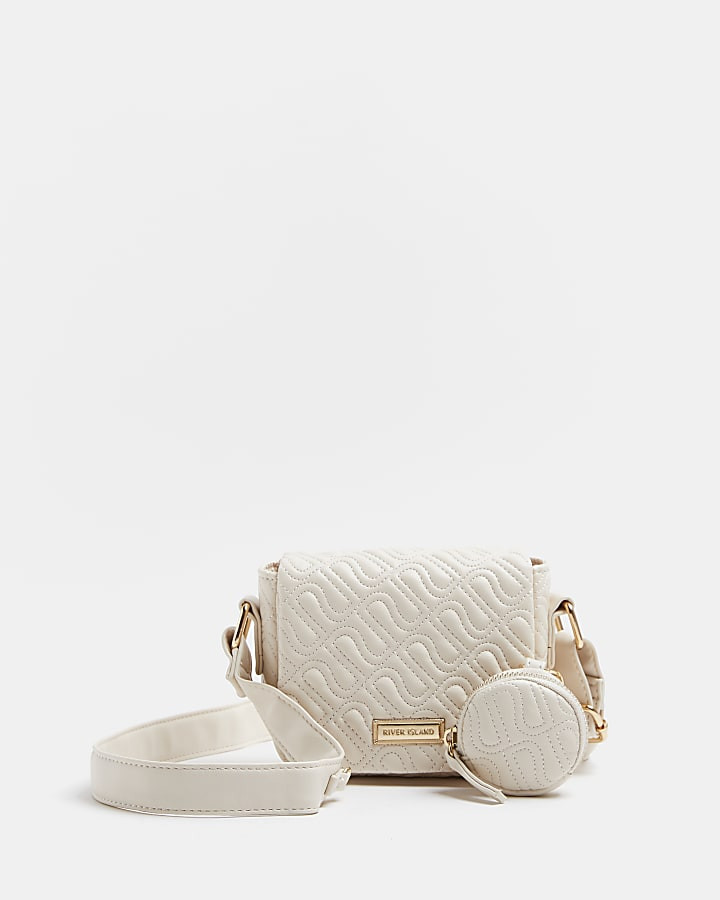 Girls cream RI quilted PU cross body bag | River Island (UK & IE)