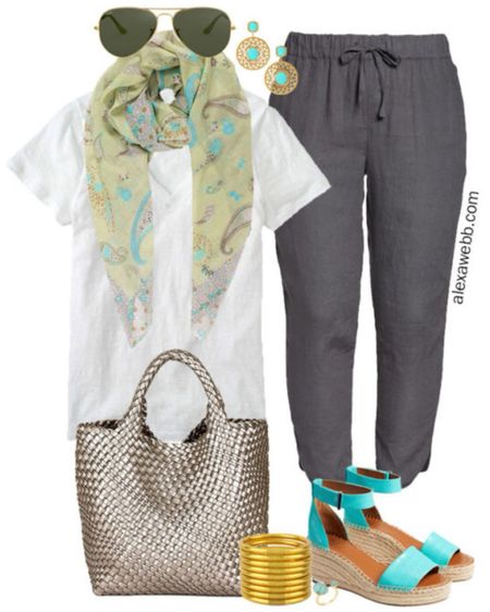 Plus Size Spring Scarf Outfits - A plus size casual outfit for spring into summer with a lightweight scarf and linen pants by Alexa Webb.

#LTKplussize #LTKSeasonal #LTKstyletip