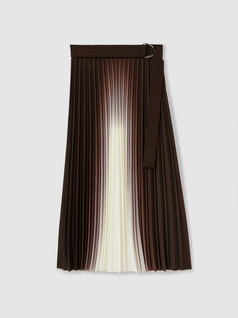 Emiliana
                Pleated Crepe Ombré Midi Skirt | Reiss UK