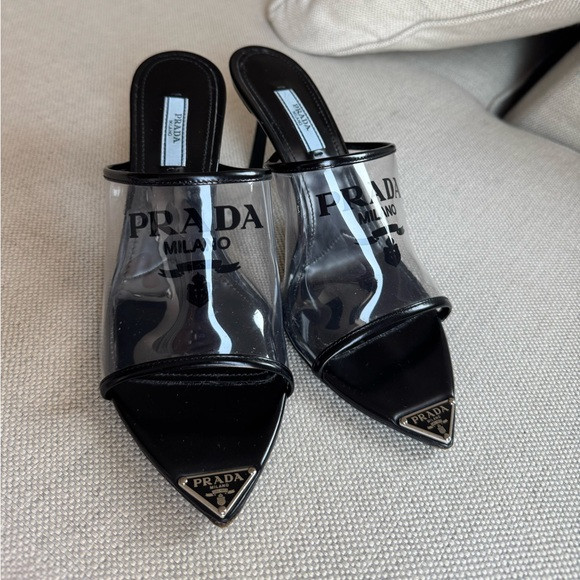 Prada Black Patent Leather PVC Mules 38 | Poshmark