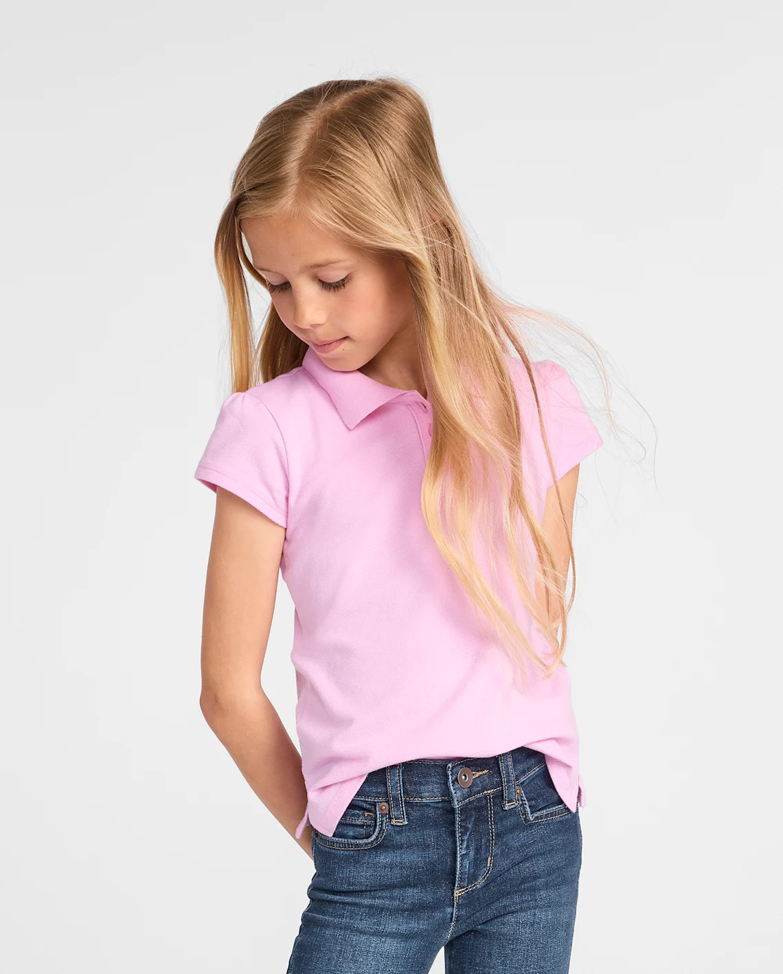 Girls Uniform Ruffle Soft Stretch Pique Polo - pink | The Children's Place