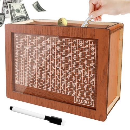 Cash Vault Wooden Savings Box 10000,Wooden Money Box Money Bank,Money Saving Box,Wooden Savings Box with Money Target & Numbers,Money Box for Cash Saving,Best for Friends (10000 Dollar) | Amazon (US)