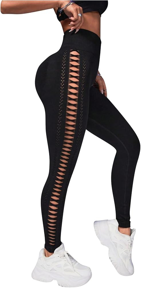 MakeMeChic Women's Cut Out Sexy Leggings Criss Cross Skinny Pants Party Clubwear | Amazon (US)