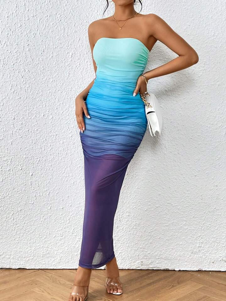 SHEIN Privé Ombre Print Tube Bodycon Dress | SHEIN