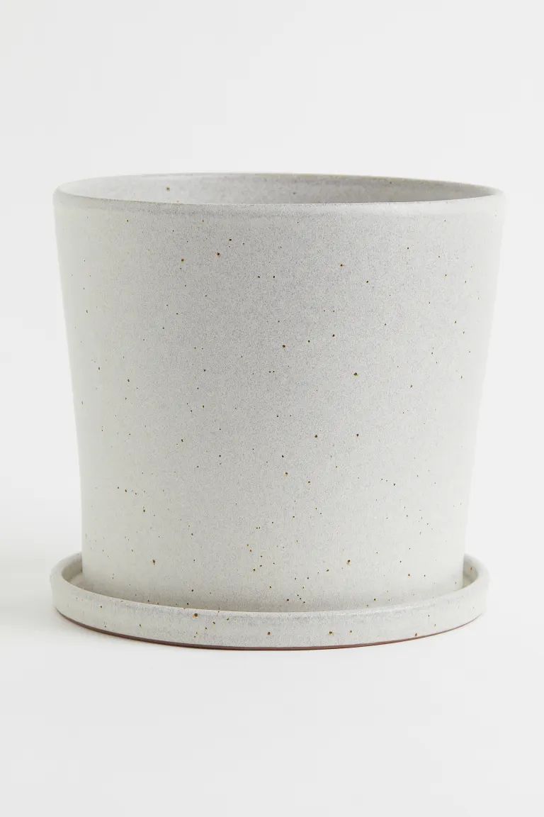 Large Plant Pot and Saucer - White/speckled - Home All | H&M US | H&M (US + CA)