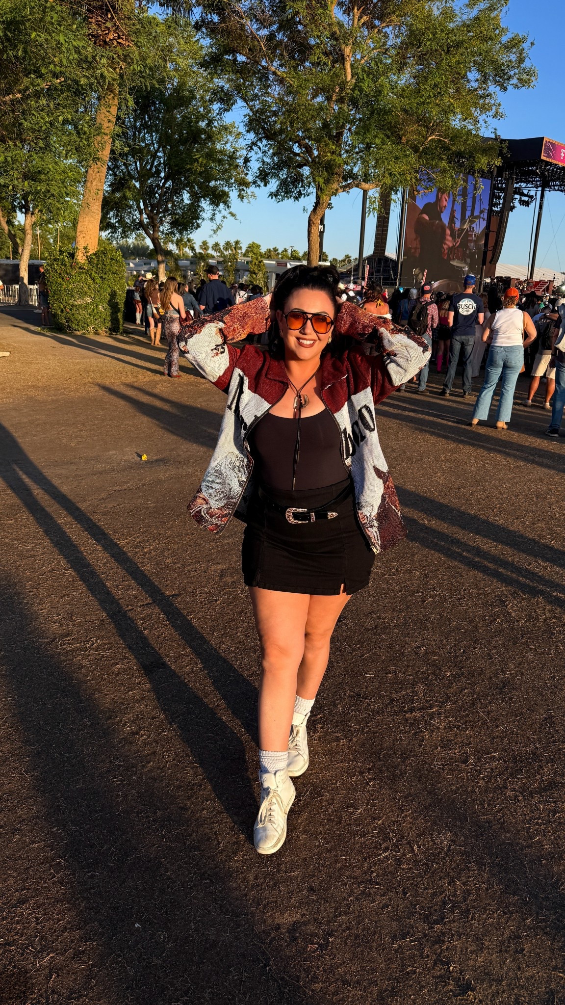 Bodysuit size large 
Skort large 

For reference I am 5’5 and 188lbs 

#LTKMidsize #LTKFestival #LTKootd