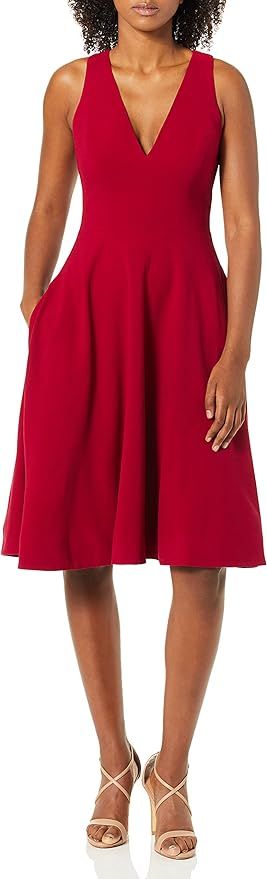 Dress the Population Women's Catalina Solid Sleeveless Fit & Flare Midi Dress | Amazon (US)