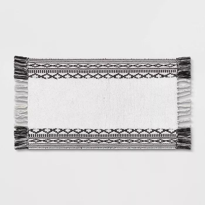 20"x32" Striped Fringe Bath Rug Black/White - Threshold™ | Target