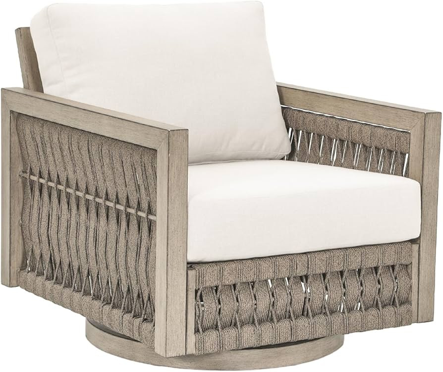 Swivel Patio Chair, Never Rust Aluminum Outdoor Swivel Sofa Chair with Washable Cushions, Rope We... | Amazon (US)