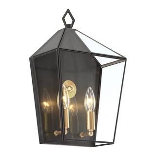 2-Light Dark Bronze Brass Outdoor Wall Lantern Sconce with Clear Tempered Glass | The Home Depot