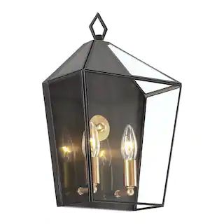 2-Light Dark Bronze Brass Outdoor Wall Lantern Sconce with Clear Tempered Glass(3) | The Home Depot