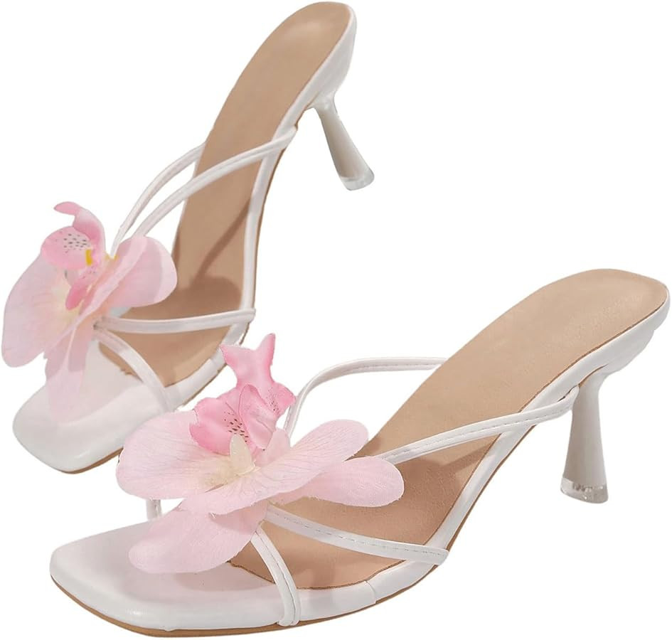 MakeMeChic Women's Open Toe Floral Kitten Heels Flower Summer Beach Sandals | Amazon (US)