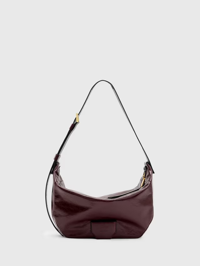 AllSaints Madea Leather Shoulder Bag, Burnt Red | John Lewis (UK)