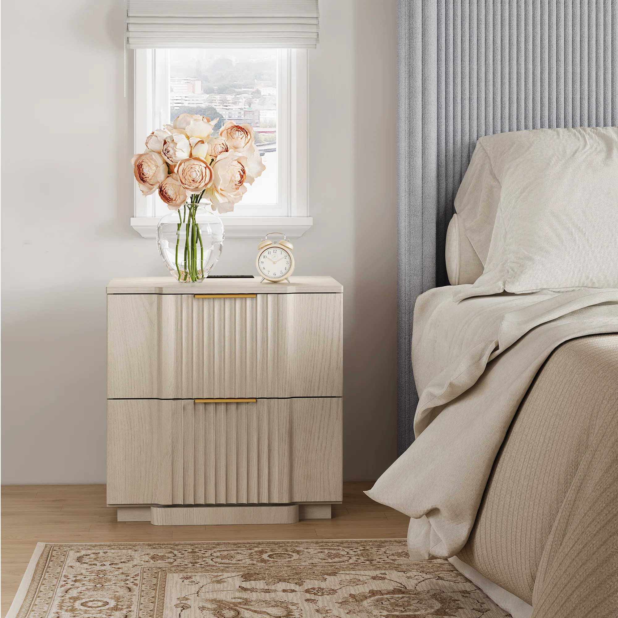 Designer Modern Minimalist Style 2-drawer Fluted Panel Nightstand | Wayfair North America