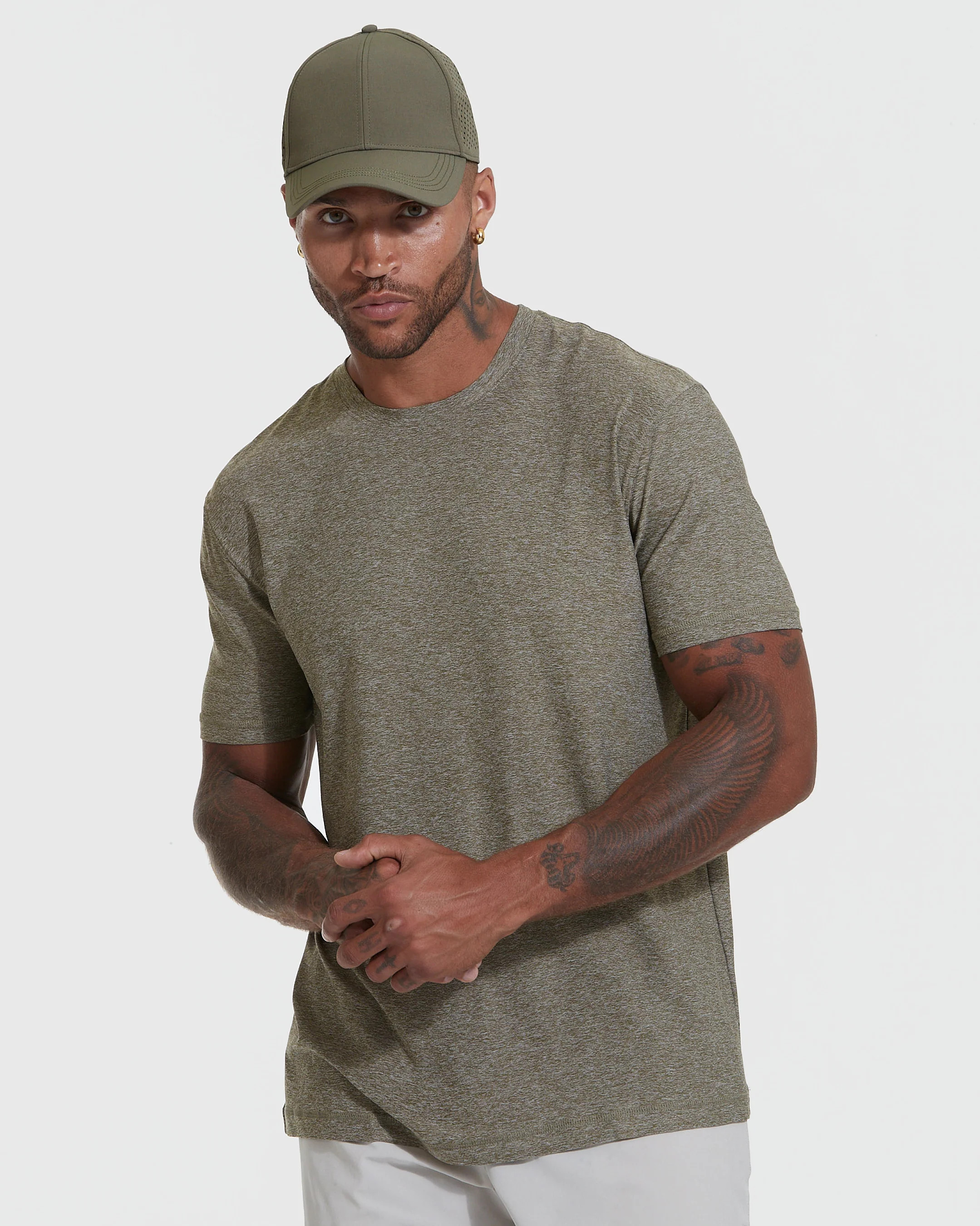 Heather Military Green Active Short Sleeve Crew Neck Tee | True Classic