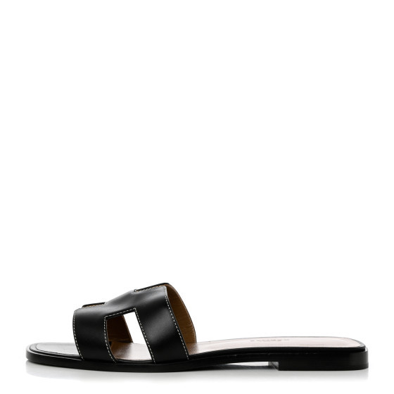 HERMES Box Calfskin Oran Sandals 39 Black | FASHIONPHILE (US)