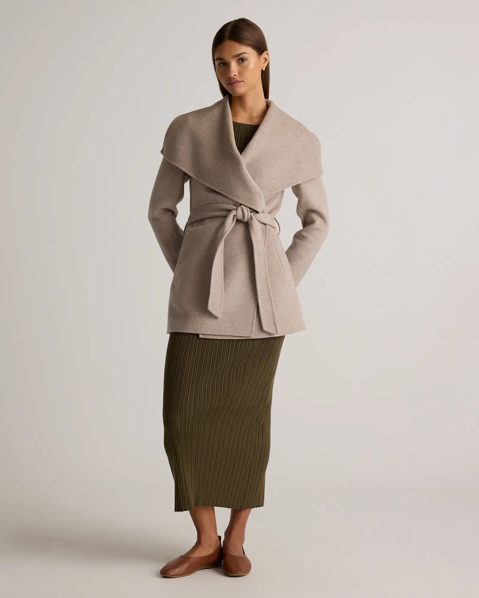 Double-Faced Merino Wool Draped Collar Short Wrap Coat | Quince