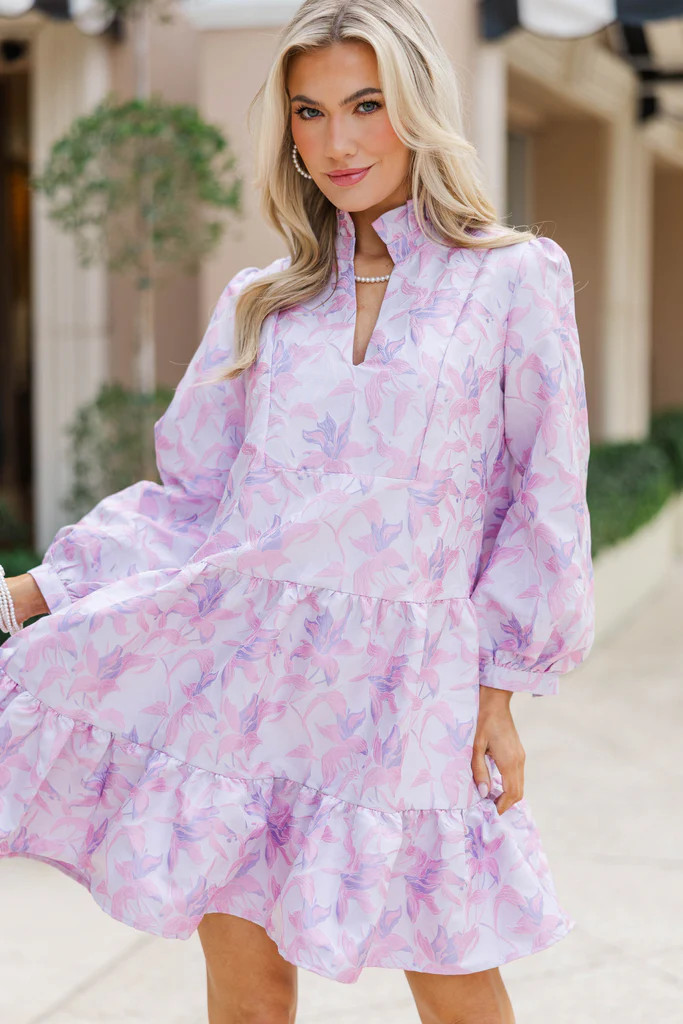 Always On My Mind Lavender/Pink Brocade Babydoll Dress | The Mint Julep Boutique