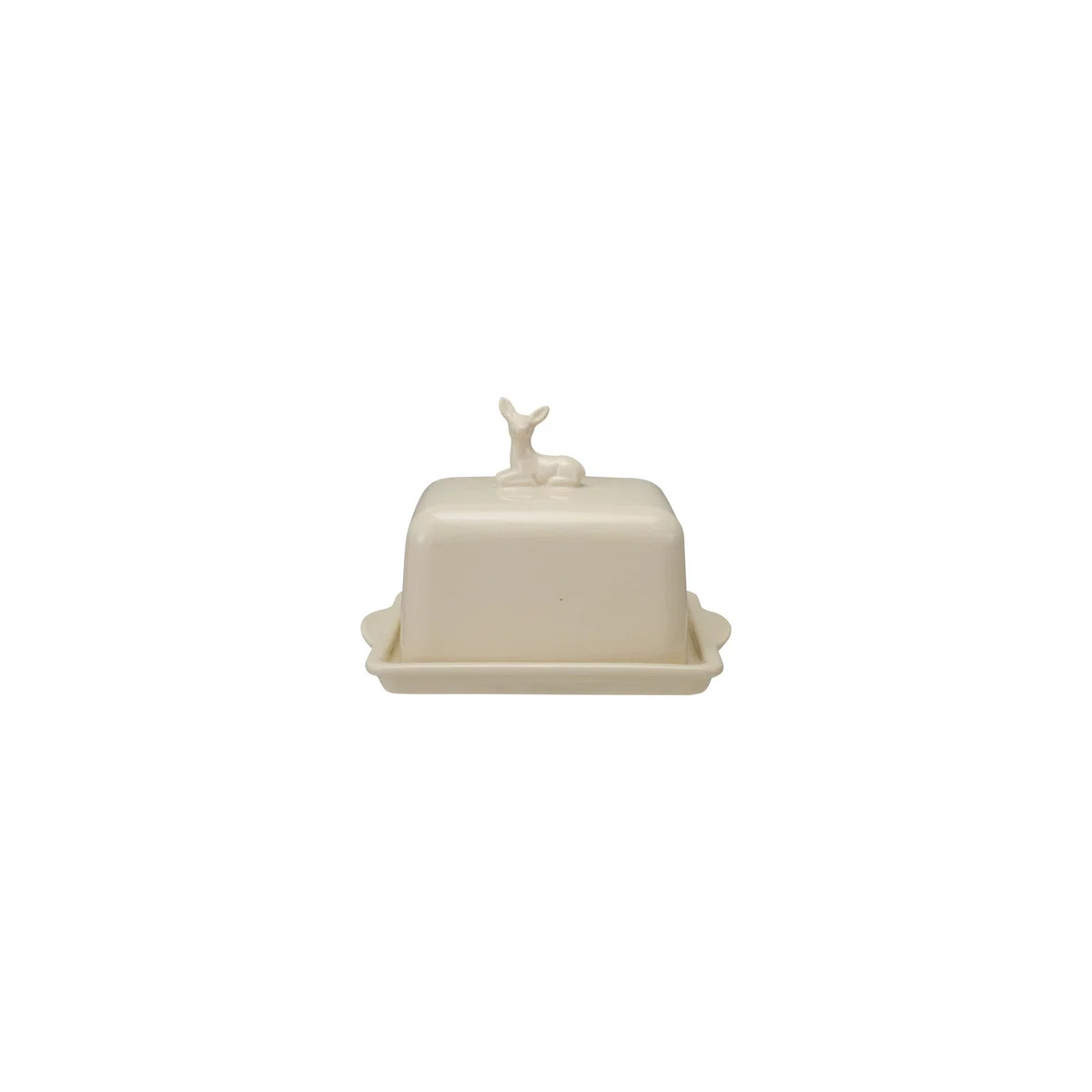 White Stoneware Butter Dish with Deer Motif | Wayfair North America