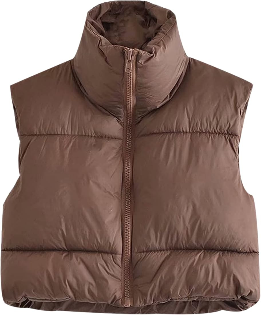 UANEO Womens Zip Up Stand Collar Sleeveless Padded Cropped Puffer Vest | Amazon (US)