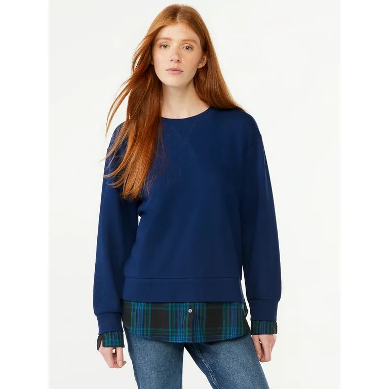 Free Assembly Women's Crewneck Sweatshirt Mixy Top with Long Sleeves | Walmart (US)
