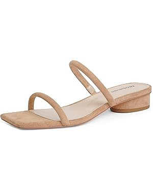 Modatope Square Open Toe Heeled Sandals Women Two Strap Chunky Heel Sandals for Women Low Block H... | Amazon (US)