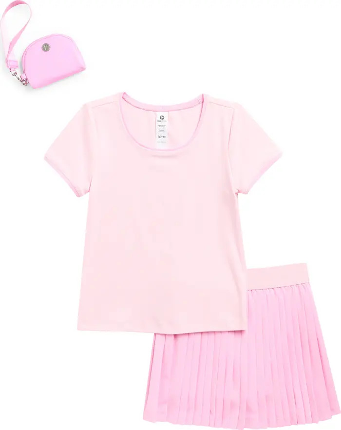 90 DEGREE BY REFLEX Kids' Lunatek Amaris Contrast Trim T-Shirt, Pleated Skirt & Pouch Set | Nords... | Nordstrom Rack