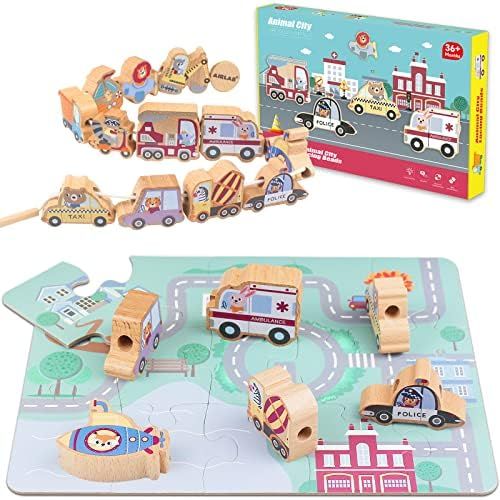 Wooden Lacing Beads Montessori Toys for Toddlers Fine Motor Skills Large Jigsaw Puzzles for 3 4 5... | Amazon (US)