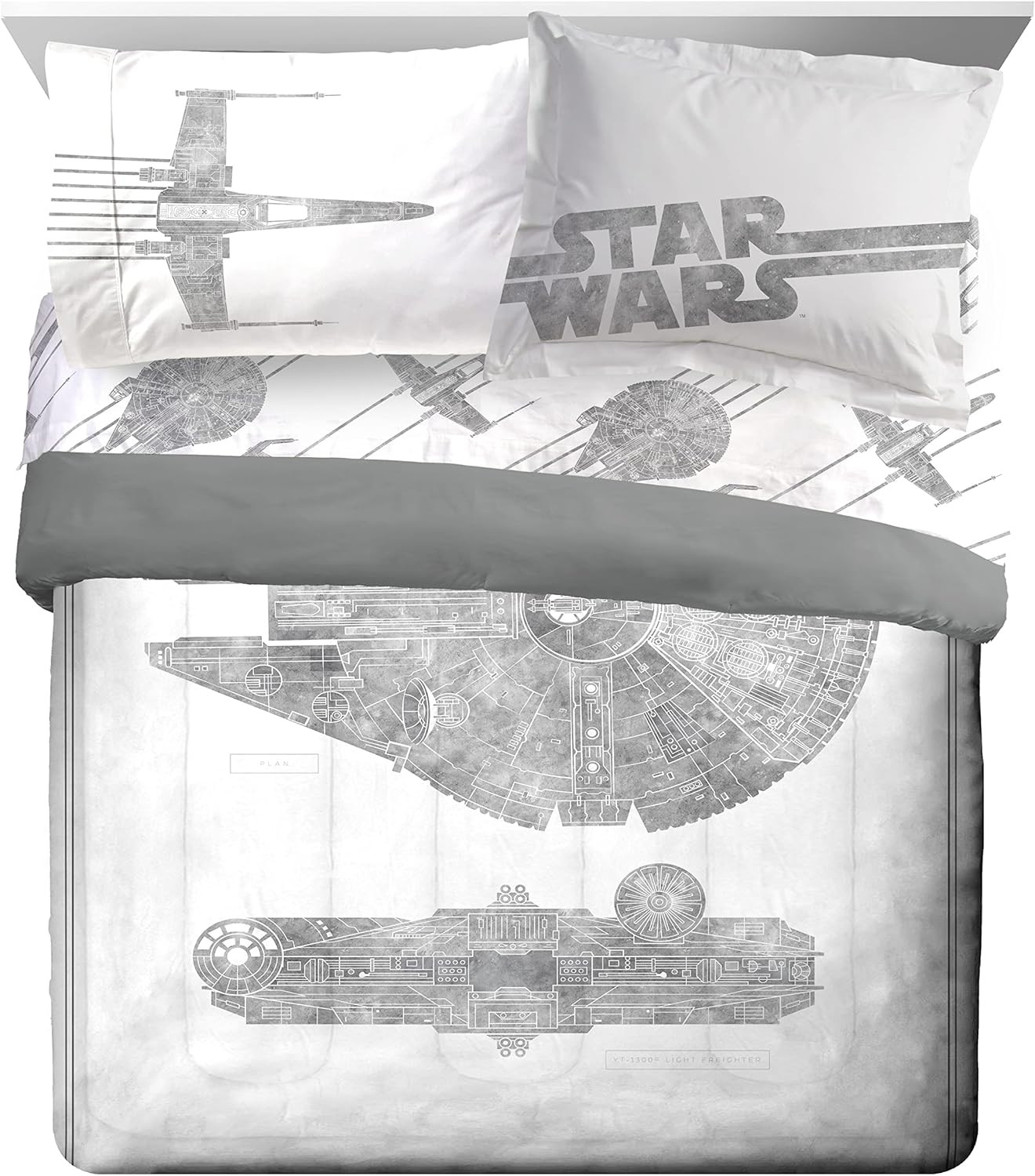Jay Franco Star Wars Falcon Schematics 7 Piece Full Size Bed Set - Includes Comforter & Sheet Set... | Amazon (US)