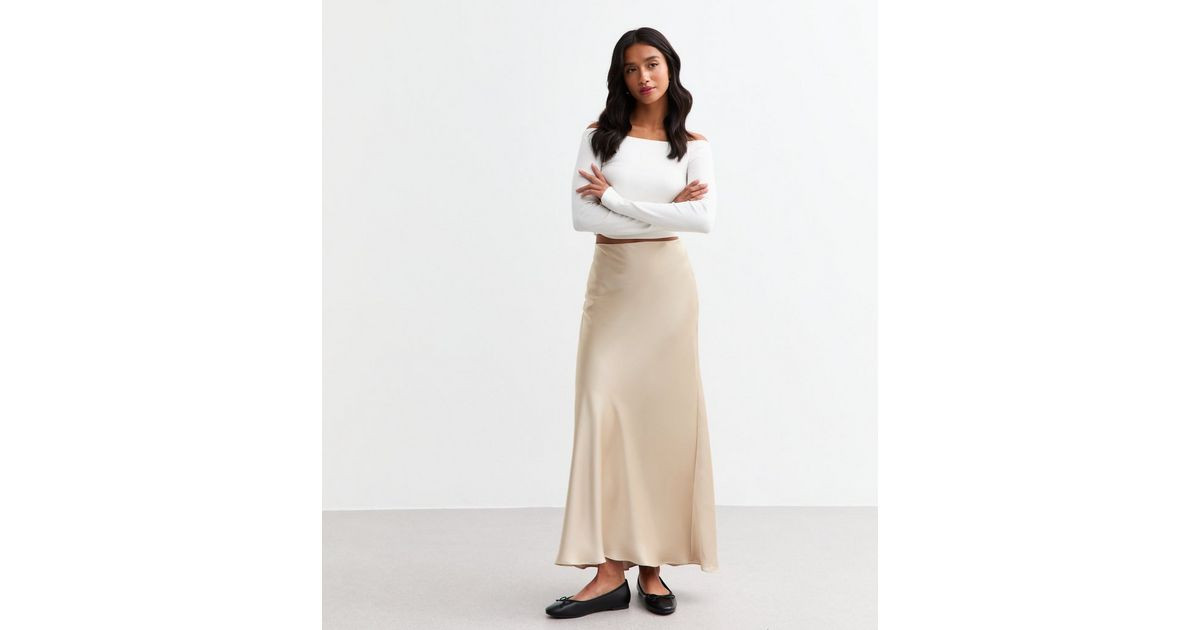 Petite Cream Satin Midi Skirt | New Look | New Look (UK)