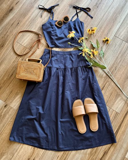 Classic summer outfits. Matching set. Midi skirt crop top set. Summer outfits. 

#LTKTravel #LTKSeasonal #LTKSaleAlert
