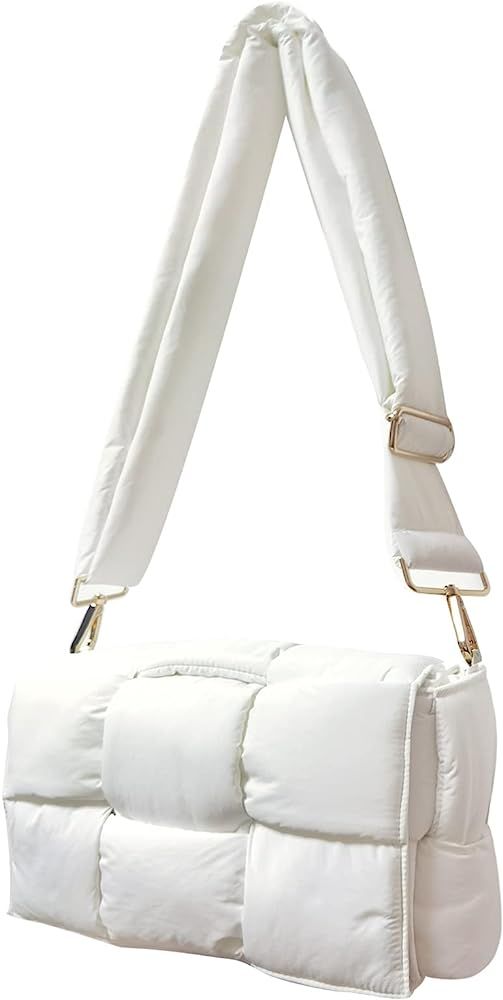 Puffer shoulder bag Nylon padded woven handbag designer crossbody dupes women down purse | Amazon (US)