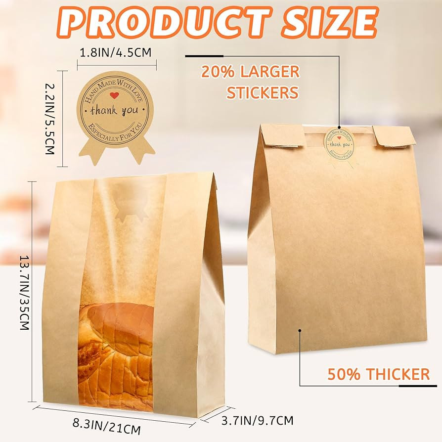 50 Pcs Bread Bags for Homemade Bread, Sourdough Paper Bread Bags With Window, 50% Thicker 13.7x8.... | Amazon (US)