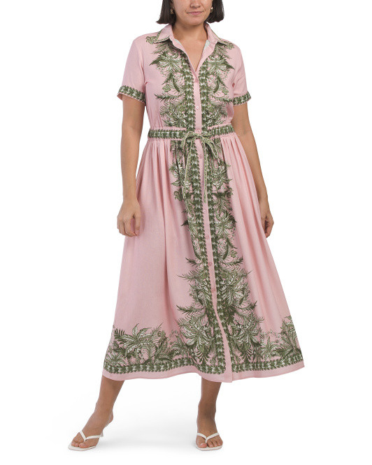 Linen Blend Button Front Belted Maxi Shirt Dress | TJ Maxx