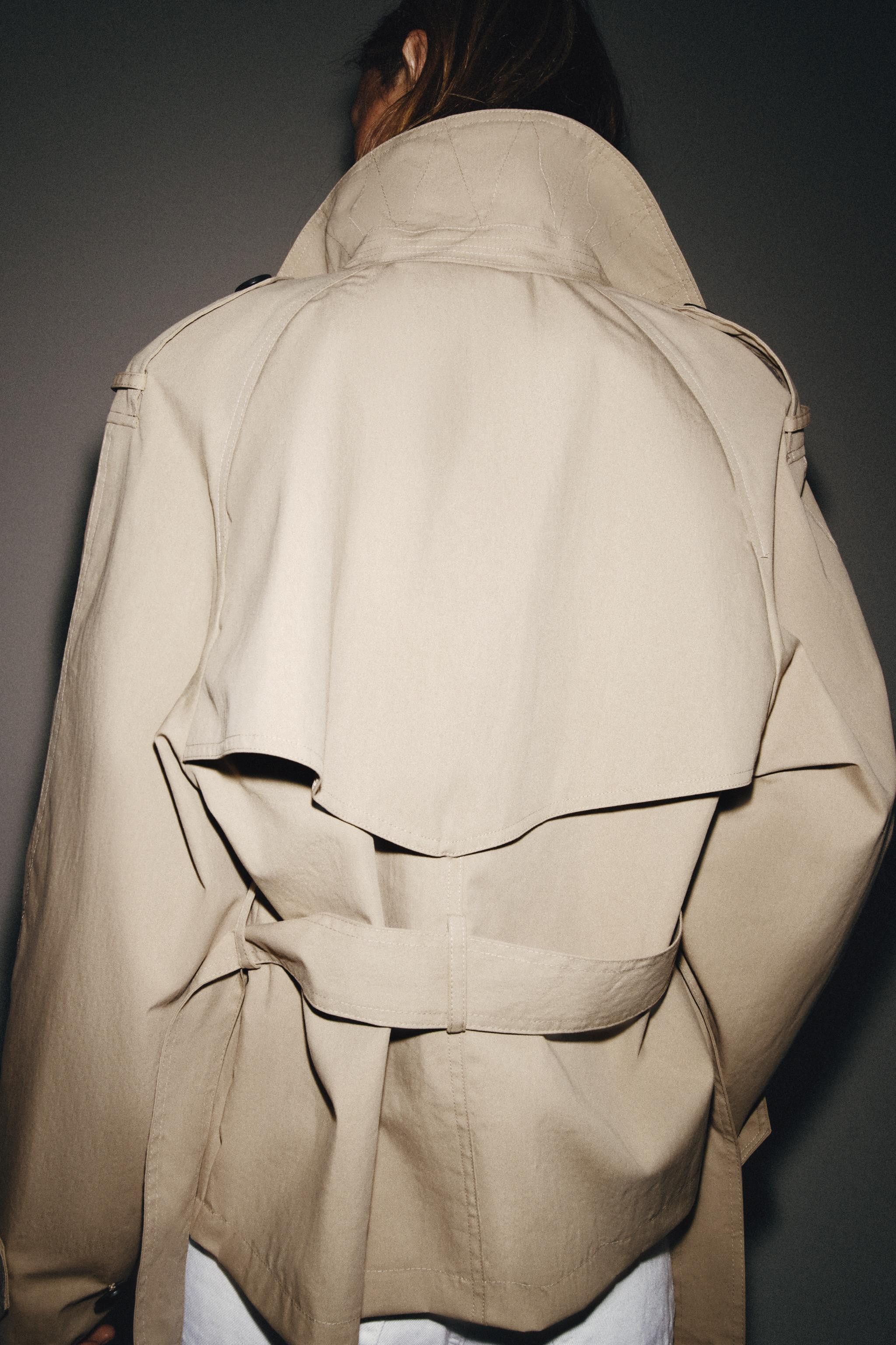 SHORT TRENCH JACKET WITH SHOULDER PADS AND BELT | Zara US