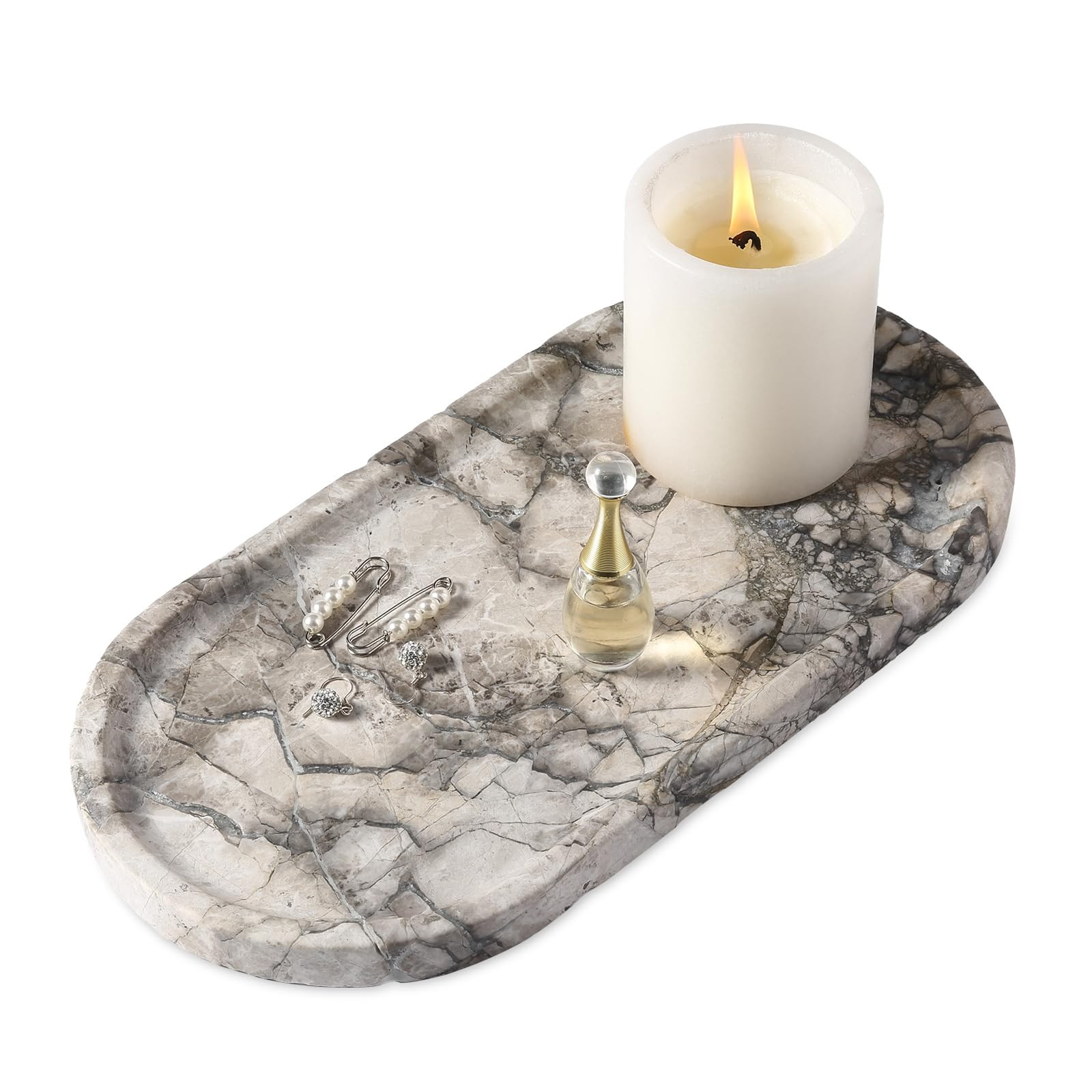 Koville Turkish Natural Travertine Tray, 12"x6" Vanity Decorative Tray for Countertop Organizer, ... | Amazon (US)