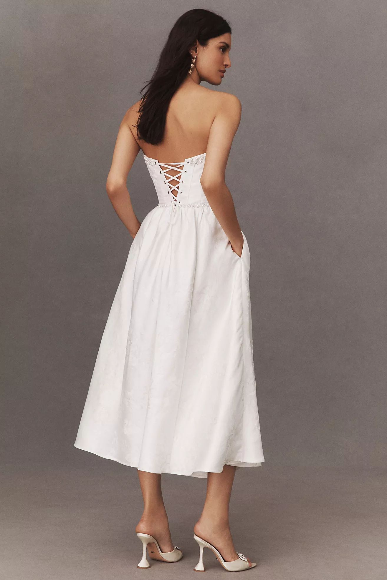 V. Chapman Lucia Strapless Pearl-Embellished A-Line Midi Dress | Anthropologie (US)