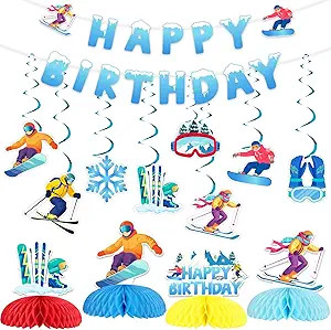 Sursurprise Skiing Birthday Party Decorations, Snow Ski Birthday Banner Snowboard Hanging Swirls ... | Amazon (US)