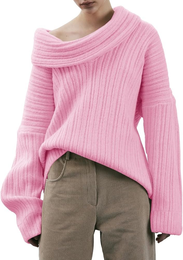 Saodimallsu Womens Off The Shoulder Sweater Top Oversized 2024 Fall Batwing Boat Neck Knit Sexy C... | Amazon (US)