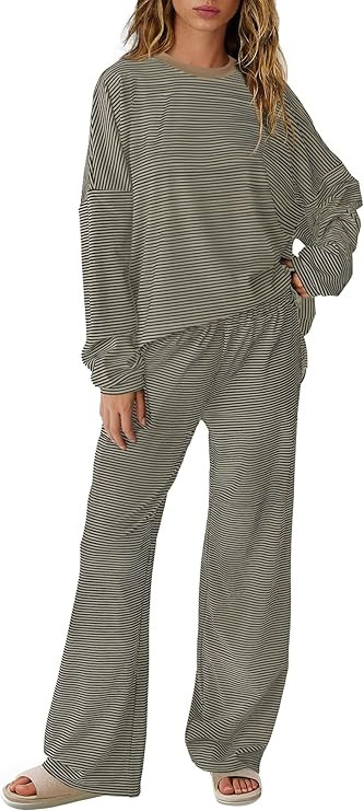 SENSERISE Womens Striped Lounge Set 2 Piece Outfits Fall Matching Pajama Sets Long Sleeve Striped... | Amazon (US)