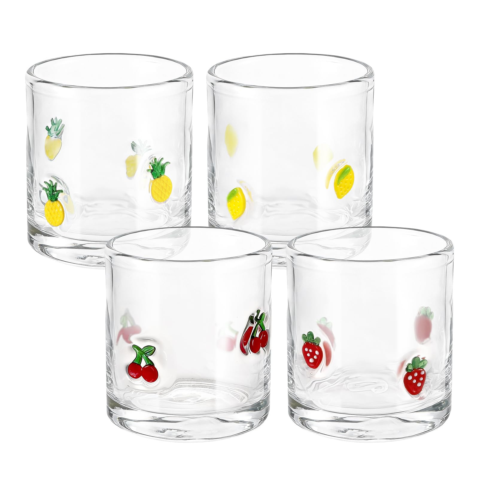 4 Pcs Fruit Icon Juice Glasses 14oz Cute Pattern Stemless Wine Glass for Summer Fruit Party Birth... | Amazon (US)