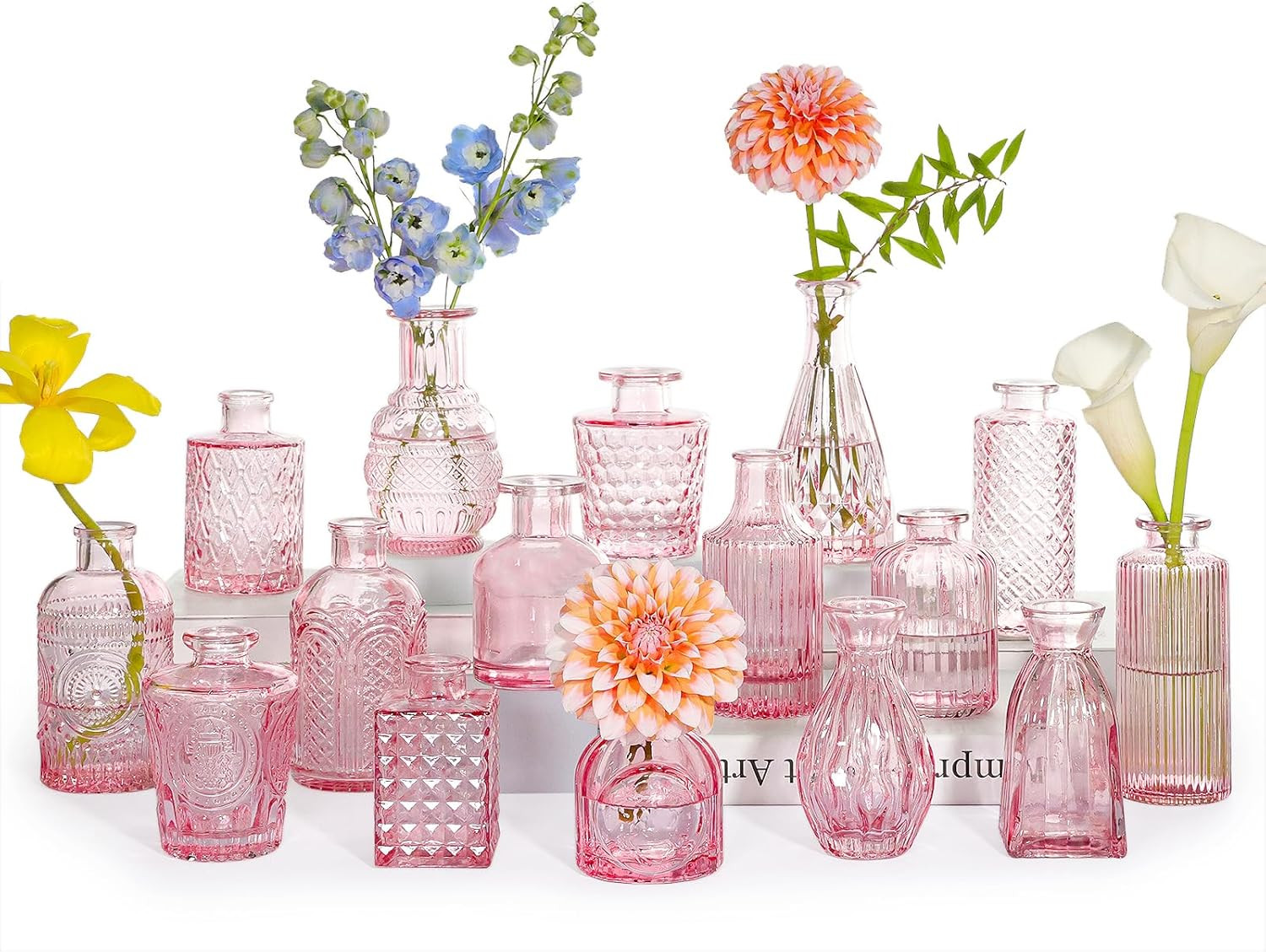 Amazon.com: SUPMIND Glass Bud Vase Set of 16, Small Pink Flower Vases for Table Centerpieces in B... | Amazon (US)