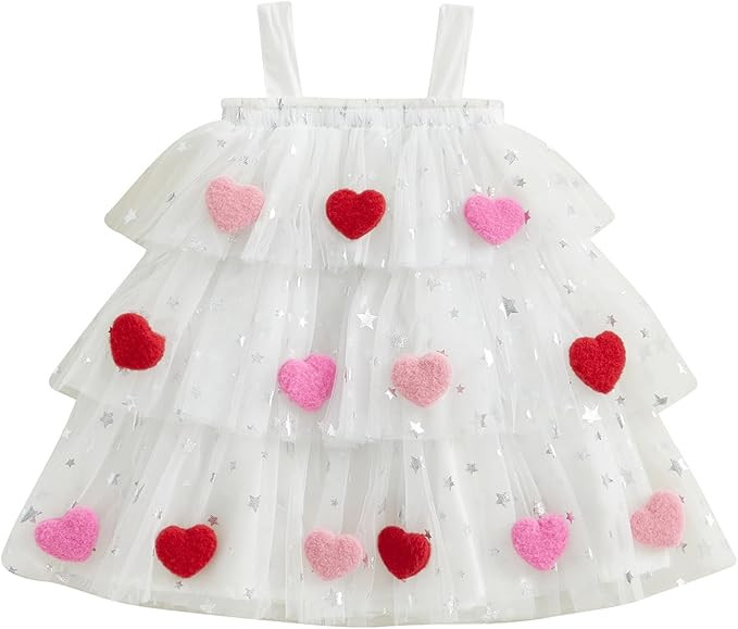 Eadrioss Toddler Baby Girl Valentines Outfits Sleeveless Valentines Dress Star Heart Red Pink Dre... | Amazon (US)