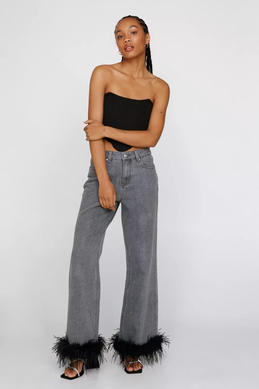 Feather Hem Straight Leg Jeans | Nasty Gal (US)