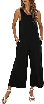 Nfsion Women's Summer Casual Loose Tank Jumpsuit Sleeveless Crewneck Jumpsuit Romper with Pockets | Amazon (US)