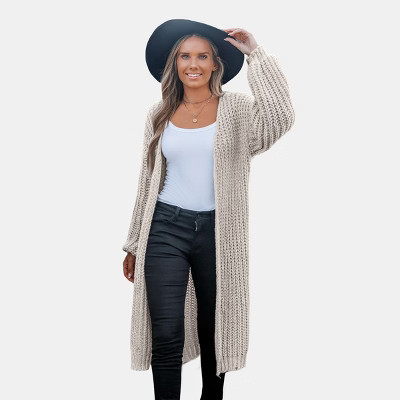Women's Beige Cozy Knitted Open Front Longline Cardigan - Cupshe-S-Beige | Target