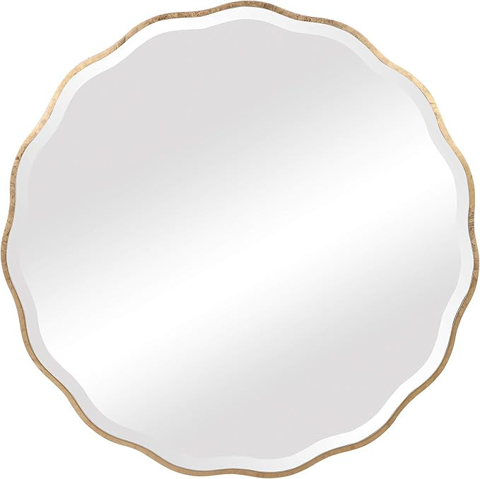 MY SWANKY HOME Elegant Large 42 in Round Ruffled Wall Mirror Gold Wood Frame Scalloped Edge | Amazon (US)