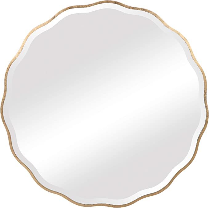 MY SWANKY HOME Elegant Large 42 in Round Ruffled Wall Mirror Gold Wood Frame Scalloped Edge | Amazon (US)