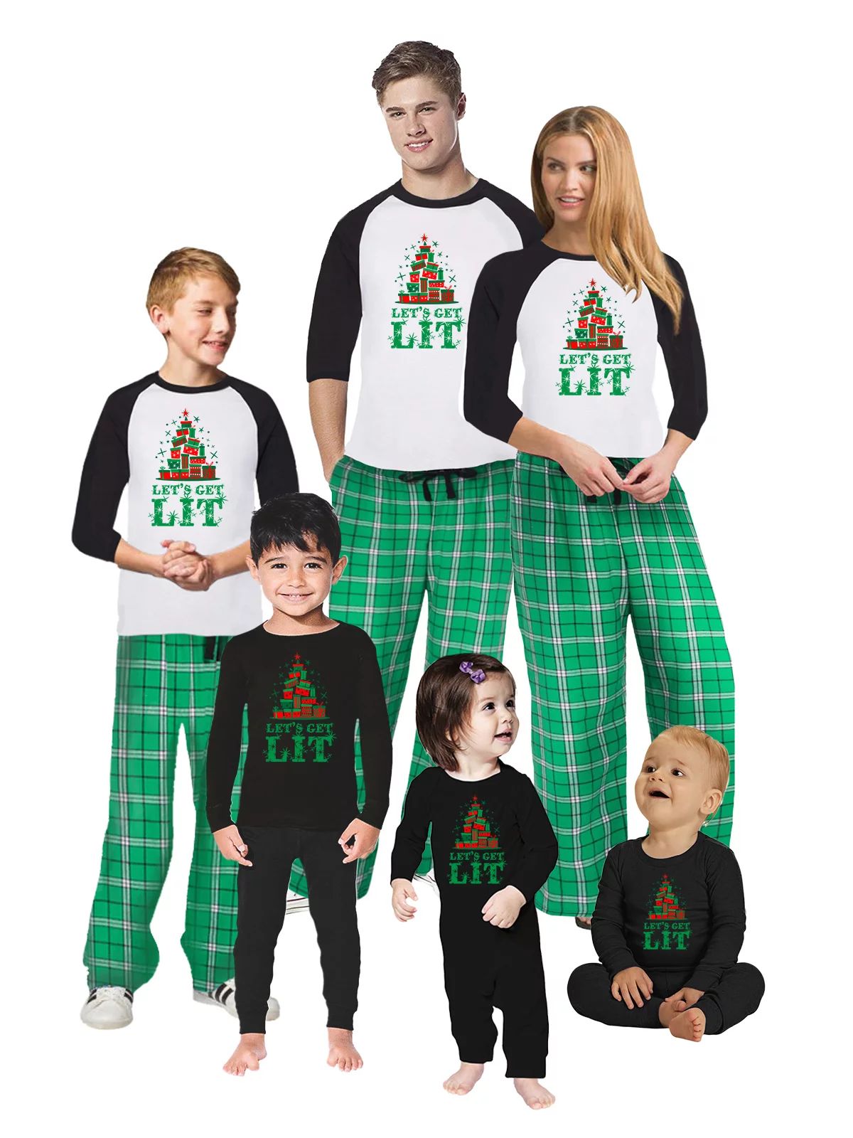 Awkward Styles Matching Christmas Pajamas Set Green Let's Get Lit Family Sleepwear | Walmart (US)